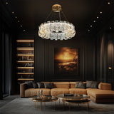 Luxury Crystal 30" LED Chandelier – Modern Round Gold Pendant Light with Remote & Adjustable Color Temperature