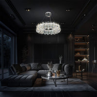 Luxury Crystal 30" LED Chandelier – Modern Round Chrome Pendant Light with Remote & Adjustable Color Temperature