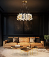 Luxury Modern Crystal LED Chandelier 23" Gold Round Pendant Light Dimmable with Remote