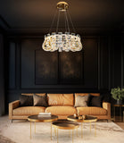 Luxury Modern Crystal LED Chandelier 23" Gold Round Pendant Light Dimmable with Remote