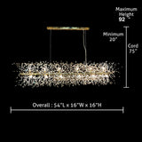 54 inch dimensions of gold linear starburst chandelier with adjustable hanging cables