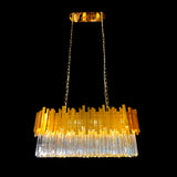 Modern Gold Linear Crystal Chandelier – Sleek Rectangular Pendant Light for Kitchen Island & Dining room