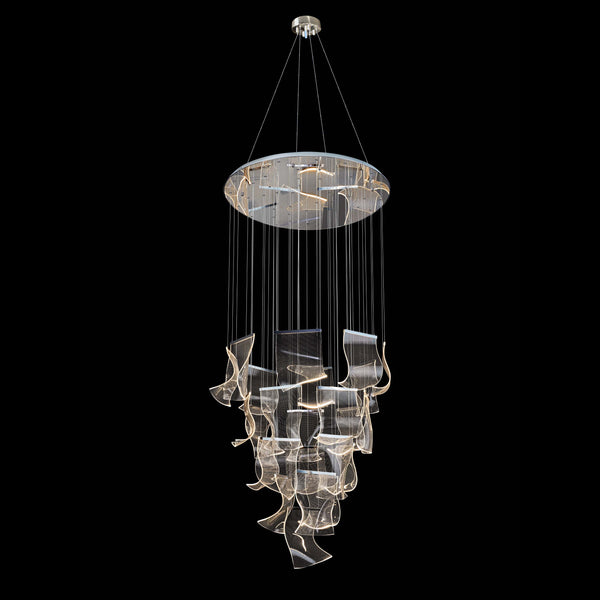 Dimmable Modern Luxury 24-LED Acrylic Hanging Chandelier 40" Wide Silver Finish