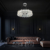 Luxury Crystal 30" LED Chandelier – Modern Round Chrome Pendant Light with Remote & Adjustable Color Temperature