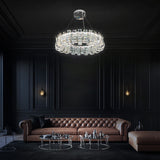 Luxury Crystal 30" LED Chandelier – Modern Round Chrome Pendant Light with Remote & Adjustable Color Temperature