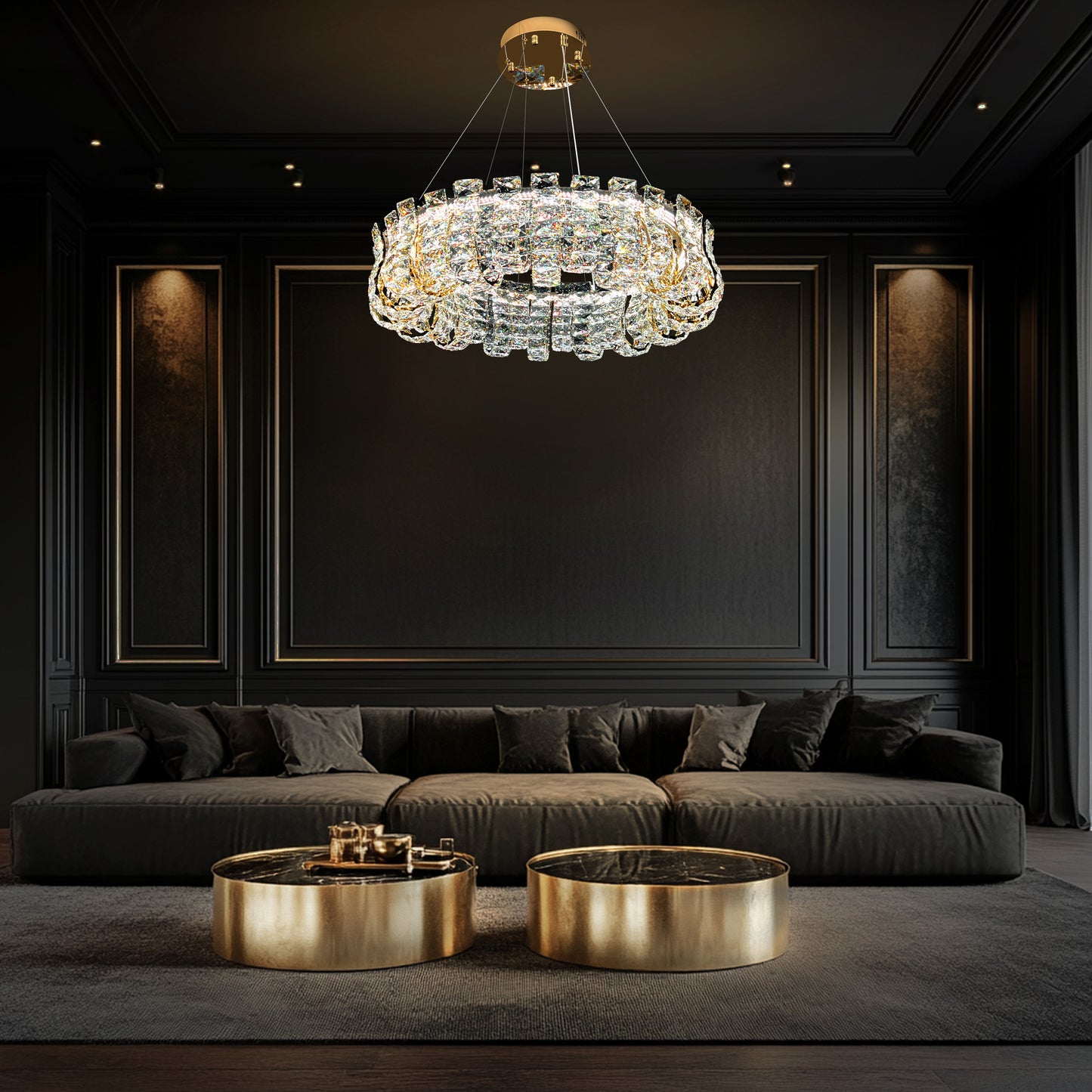 Halo LED Crystal Gold Round Chandelier 30"