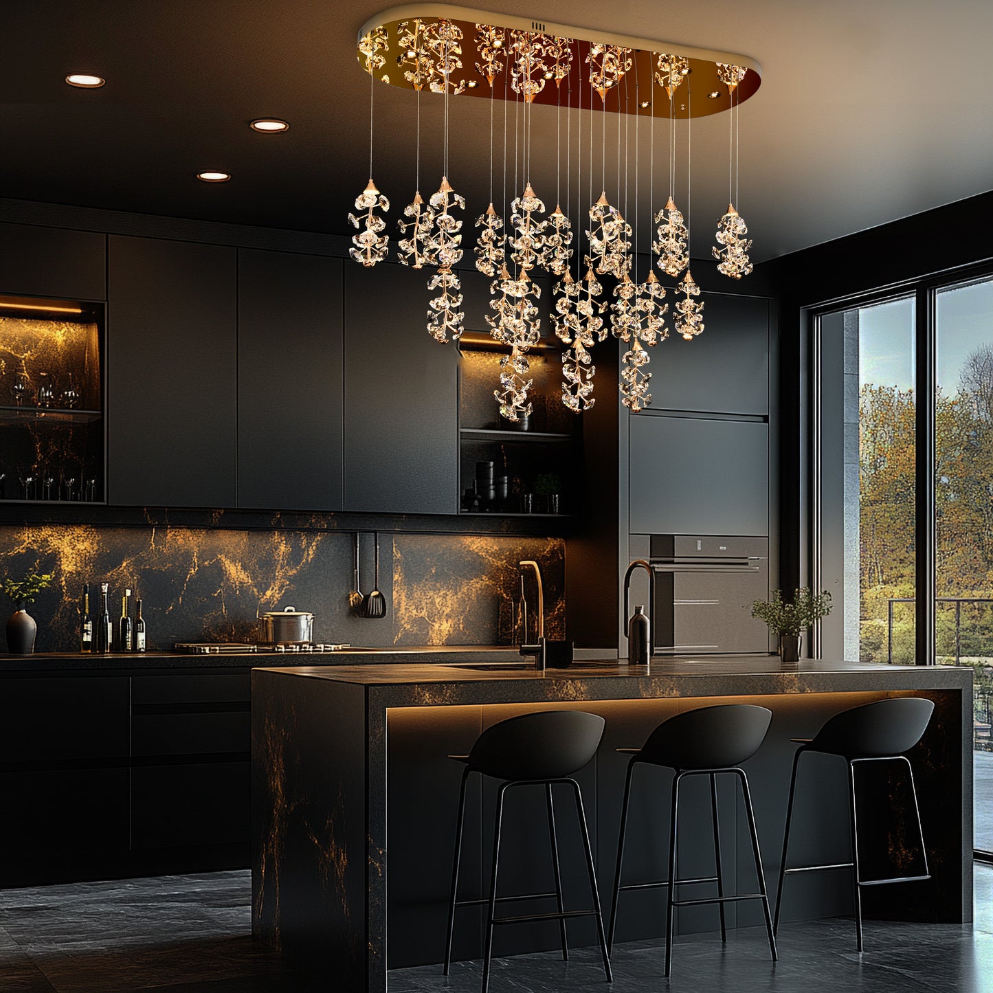 Gold Cascading Crystal LED Linear Chandelier