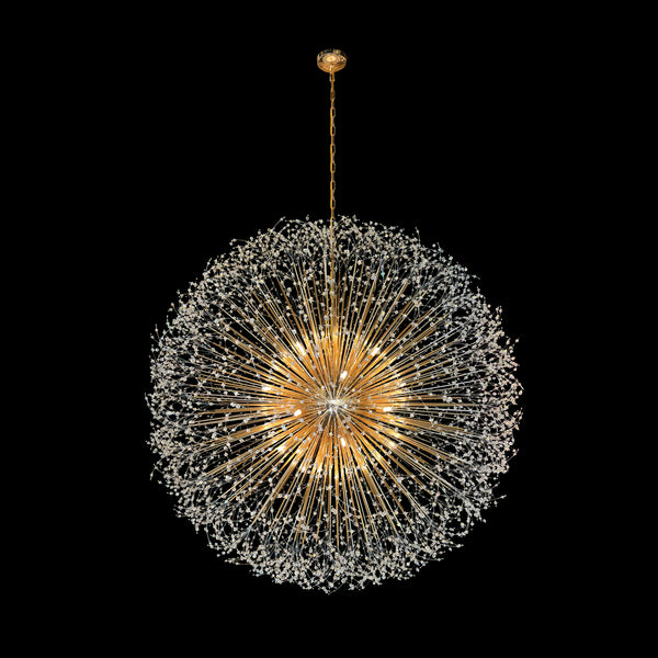 Luxury Gold Crystal Starburst Chandelier - 63" Dimmable Modern Pendant Light for Staircase & Foyer