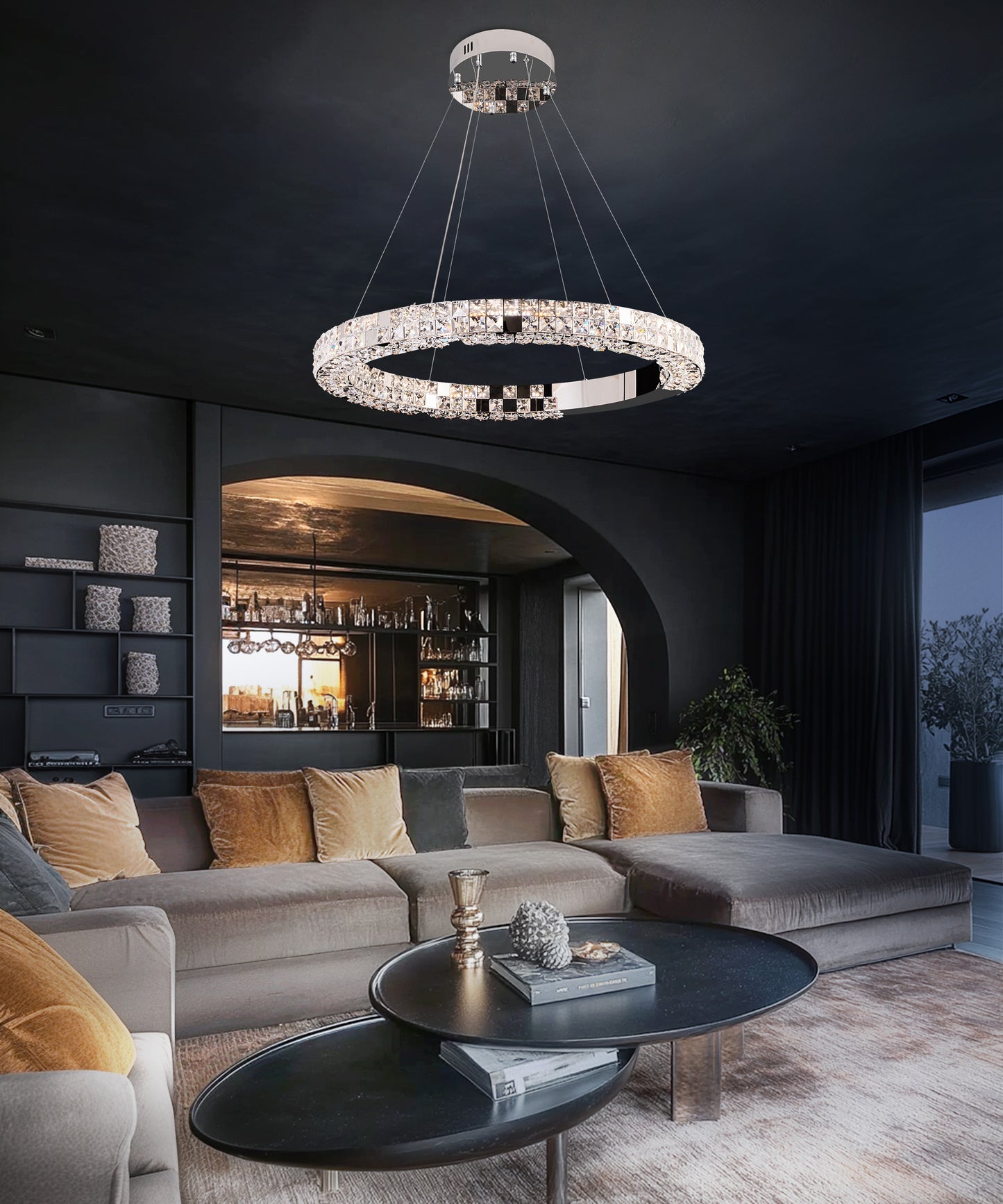 Modern Crystal LED Ring Chandelier