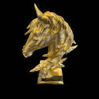 Golden Horse Head Sculpture– A Rare Handmade Italian Masterpiece of Brass and Bronze