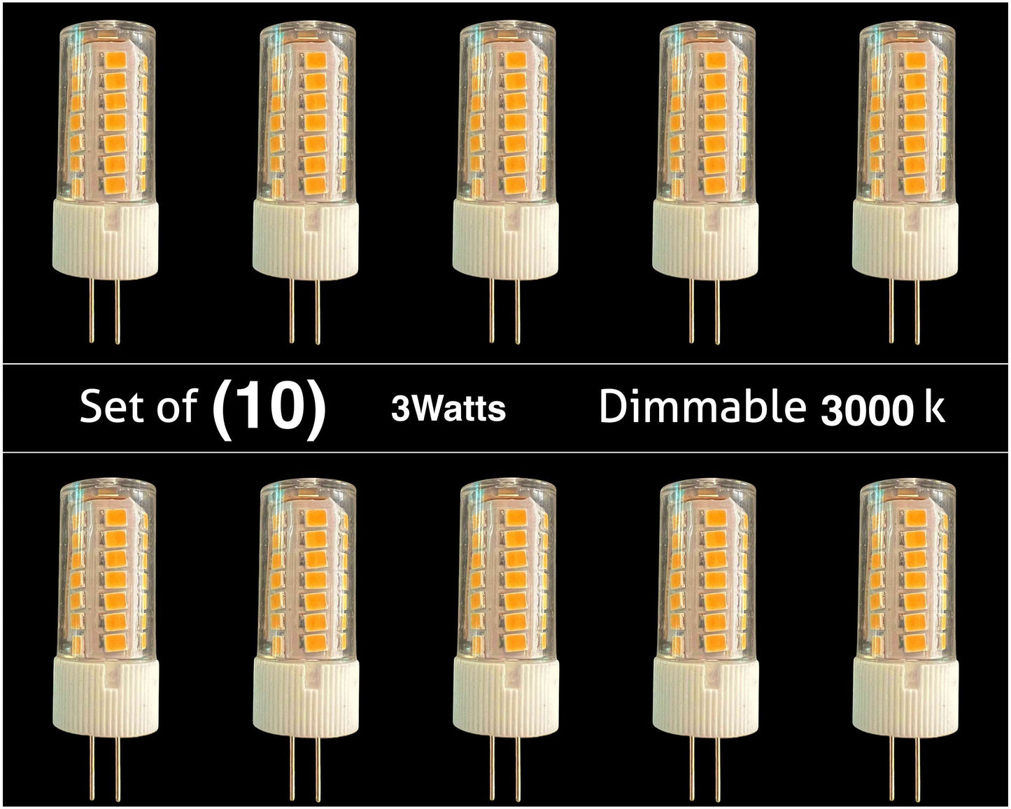 (10 Pack) 3W LED Dimmable Light Bulbs – G4 & G5.3 Base, 3000KSoft White