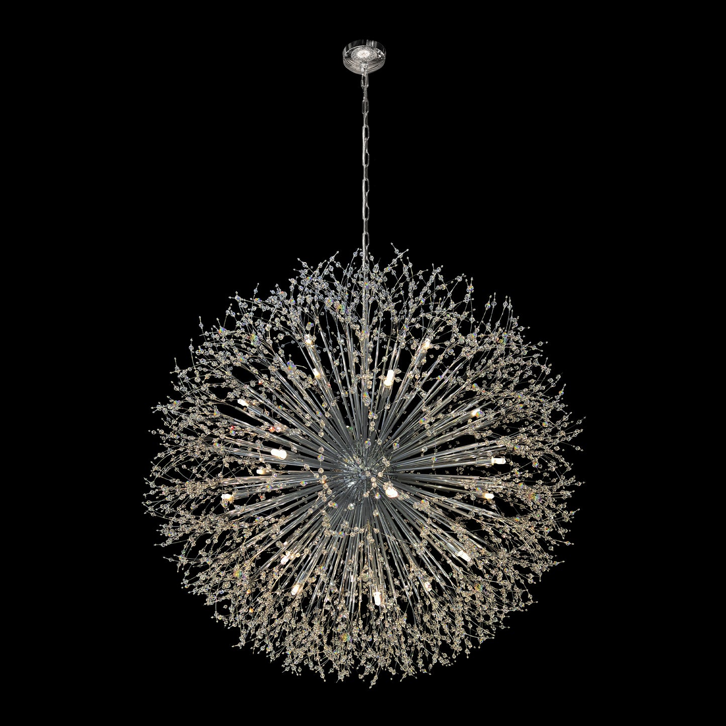Modern Starburst Chrome Crystal Chandelier 47” Luxury Statement Light