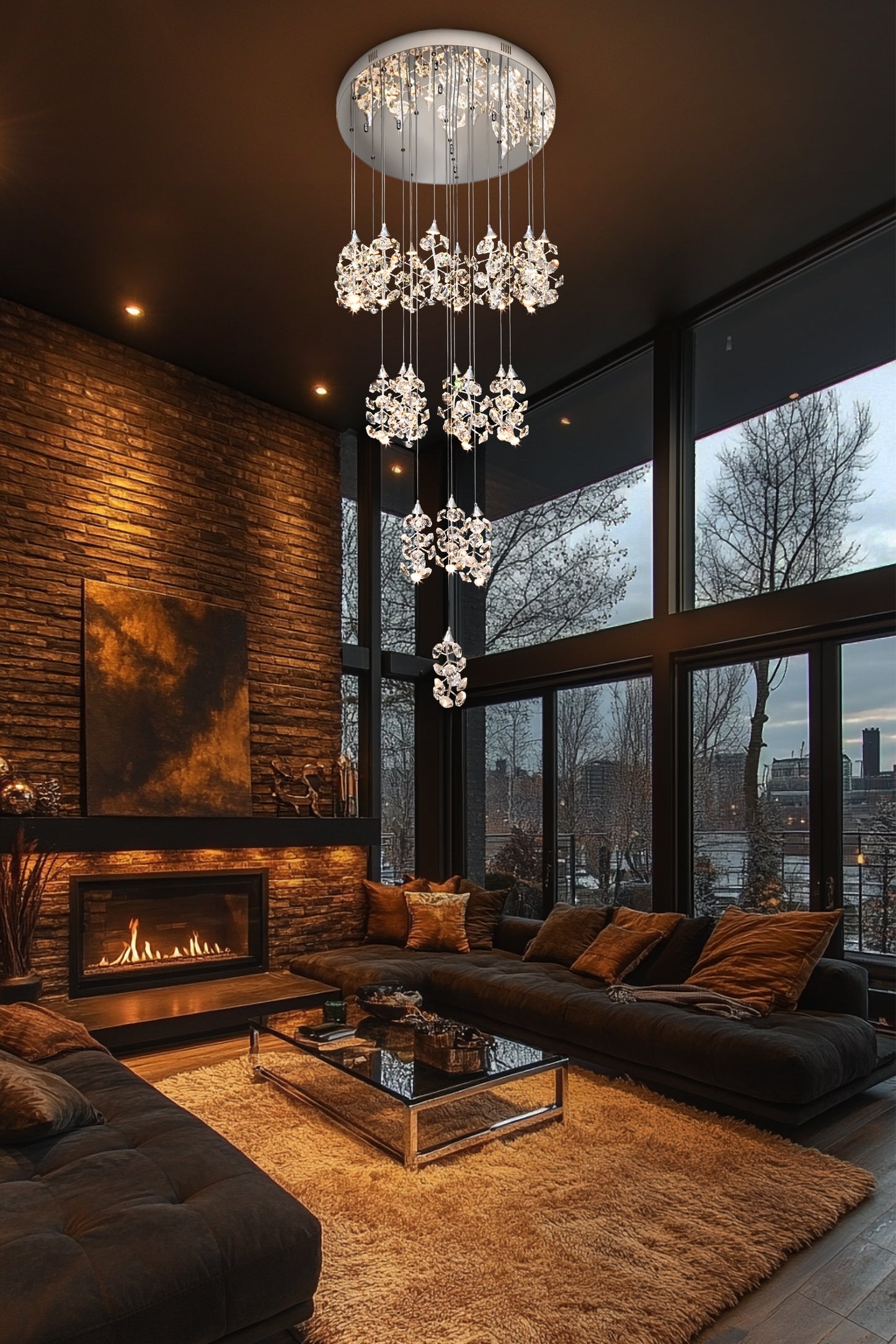 Chrome Cascading Crystal LED Round Chandelier