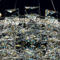 Luxury Crystal 30" LED Chandelier – Modern Round Chrome Pendant Light with Remote & Adjustable Color Temperature