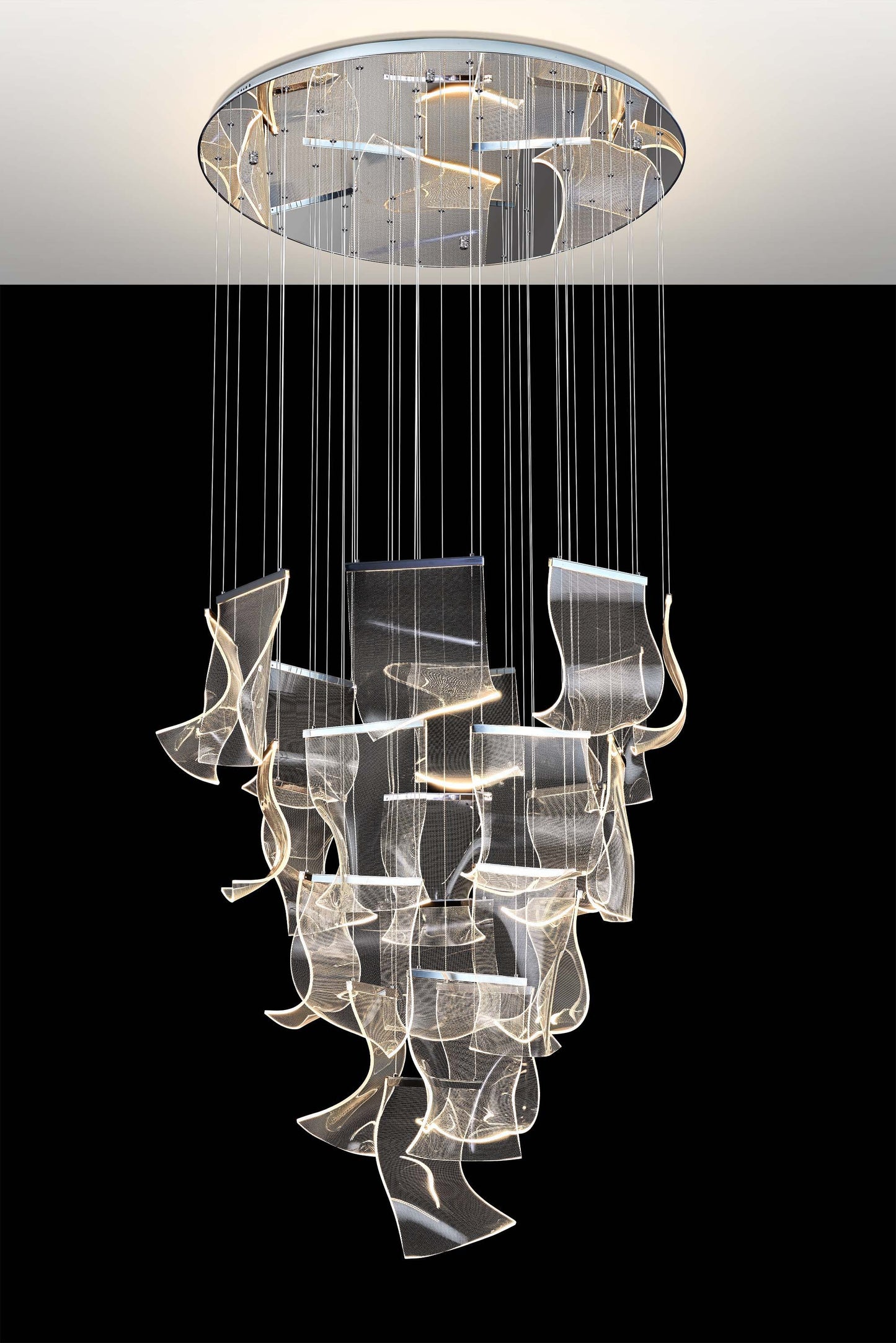 Modern Chrome LED Wave Panel Chandelier with Remote