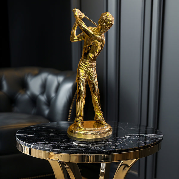 Golden Golf Player Sculpture– A Rare Handmade Italian Masterpiece of Brass and Bronze