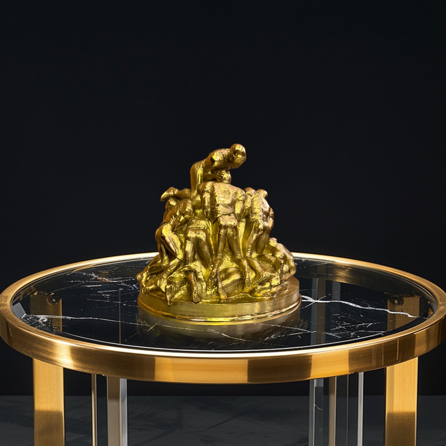 Golden Football Players Sculpture A Rare Handmade Italian Masterpiece of Brass