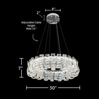 Luxury Crystal 30" LED Chandelier – Modern Round Chrome Pendant Light with Remote & Adjustable Color Temperature