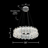 Luxury Crystal 30" LED Chandelier – Modern Round Chrome Pendant Light with Remote & Adjustable Color Temperature