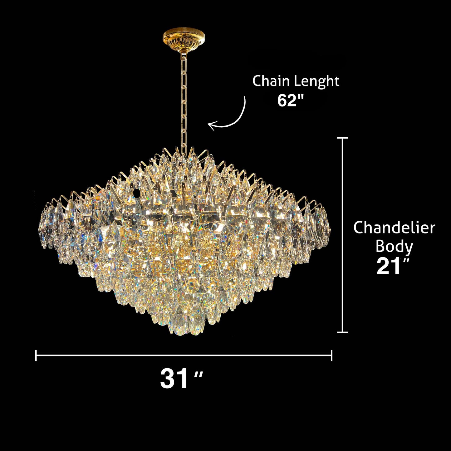 Empire Crystal Teardrop Gold Round Chandelier 31"