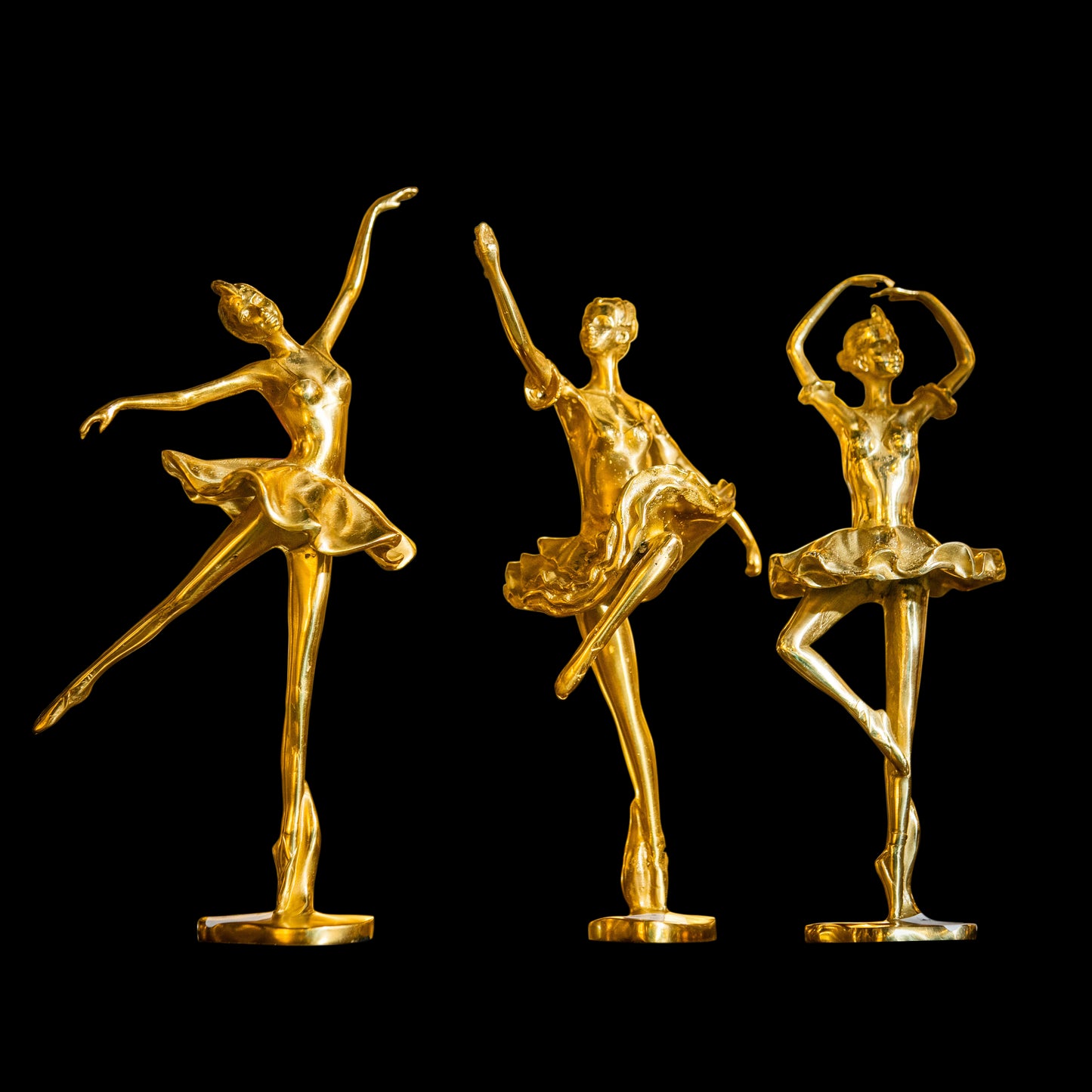 Handmade Brass Ballerina Sculpture 3 Set – Elegant Gold Ballet Dancers Décor