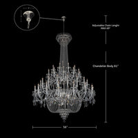 Luxury Vintage Crystal Chandelier, 72-Lights Dimmable, Chrome Finish, 4-Tier Design