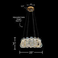 Luxury Modern Crystal LED Chandelier 23" Gold Round Pendant Light Dimmable with Remote