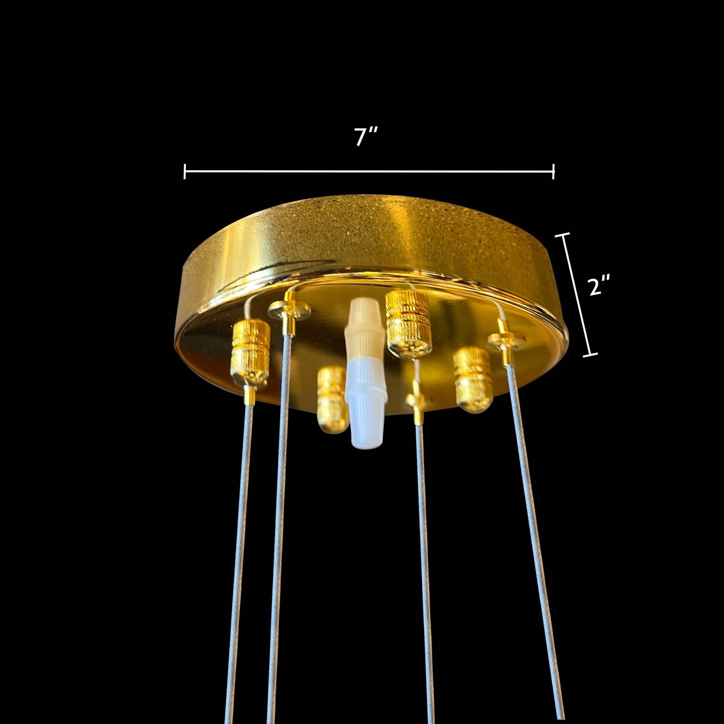  Gold ceiling canopy with adjustable suspension cables for the dimmable LED chandelier with wave design.