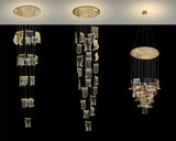  Comparison of dimmable LED wave chandeliers in three adjustable heights, showcasing cascading acrylic wave design.