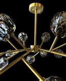 side view of brass sputnik chandelier with K9 crystal globes