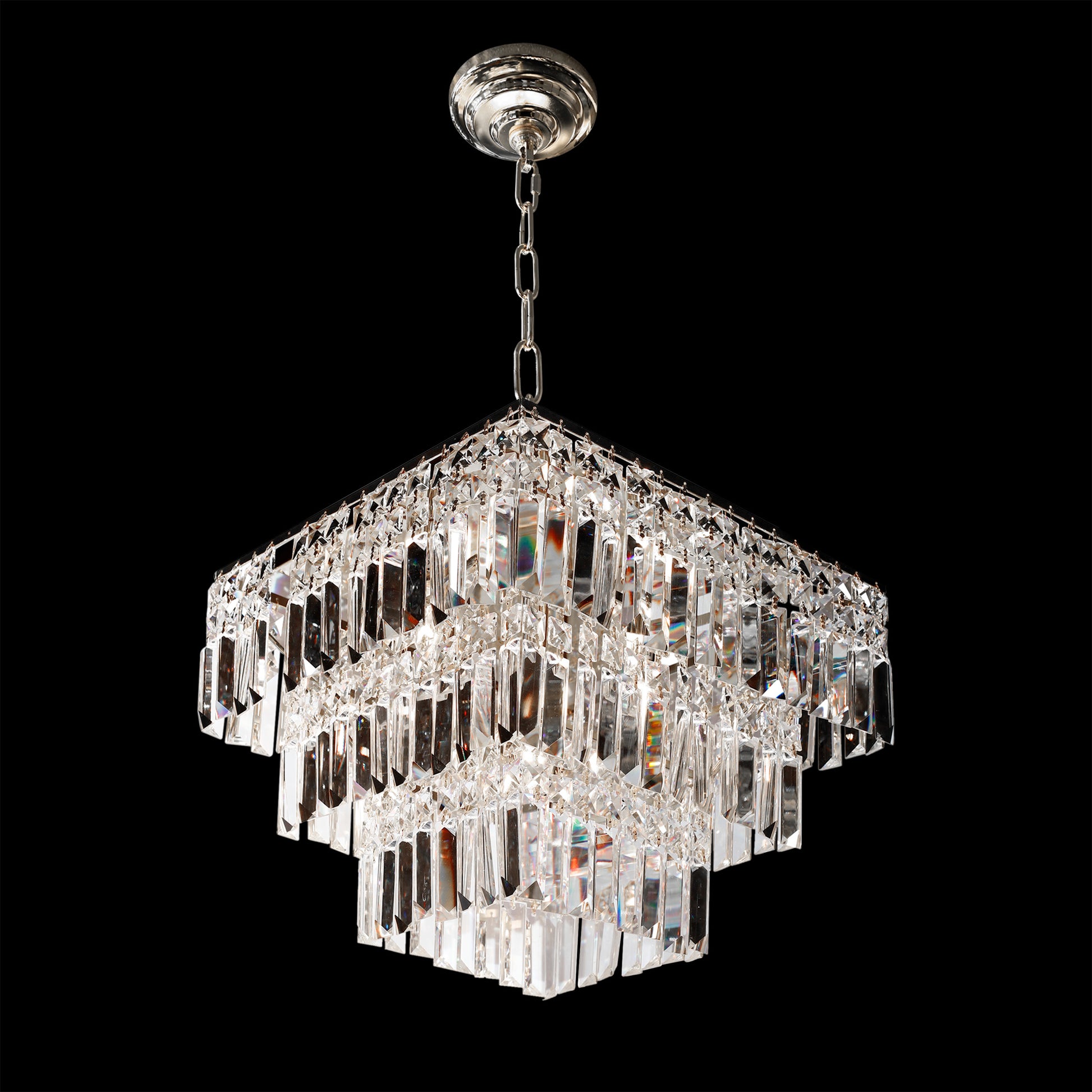 Luxury chrome 3 tier crystal chandelier 16 inch modern pendant light