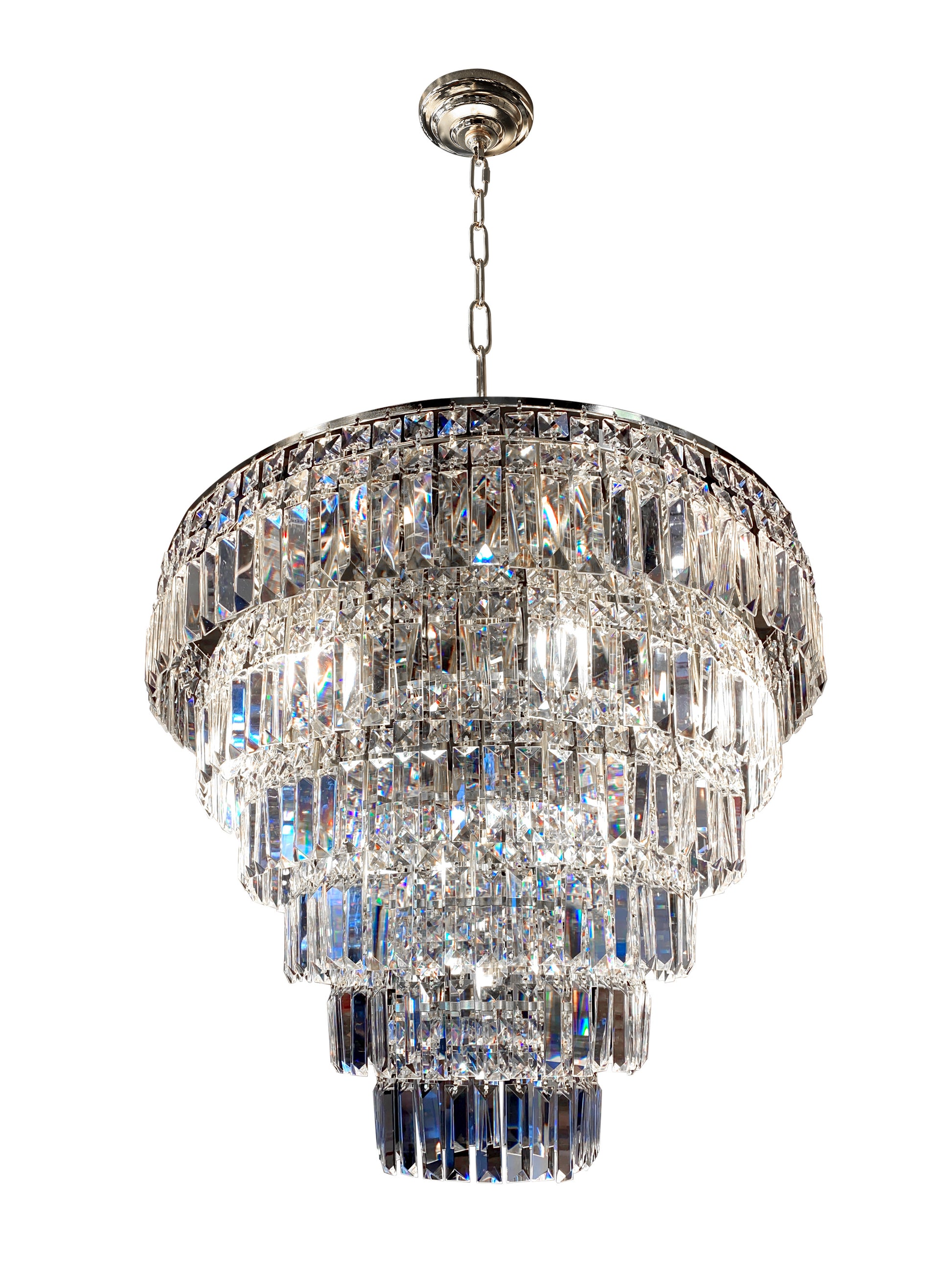 Layered crystal structure with chrome frame and brilliant sparkle