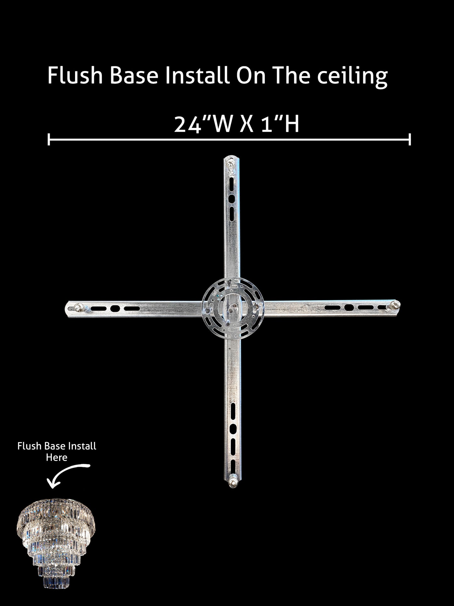 Flush base mount detail for modern crystal chandelier