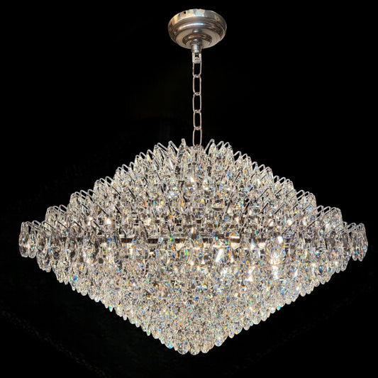 Front view of chrome crystal empire chandelier with elegant Tear drop Crystal.
