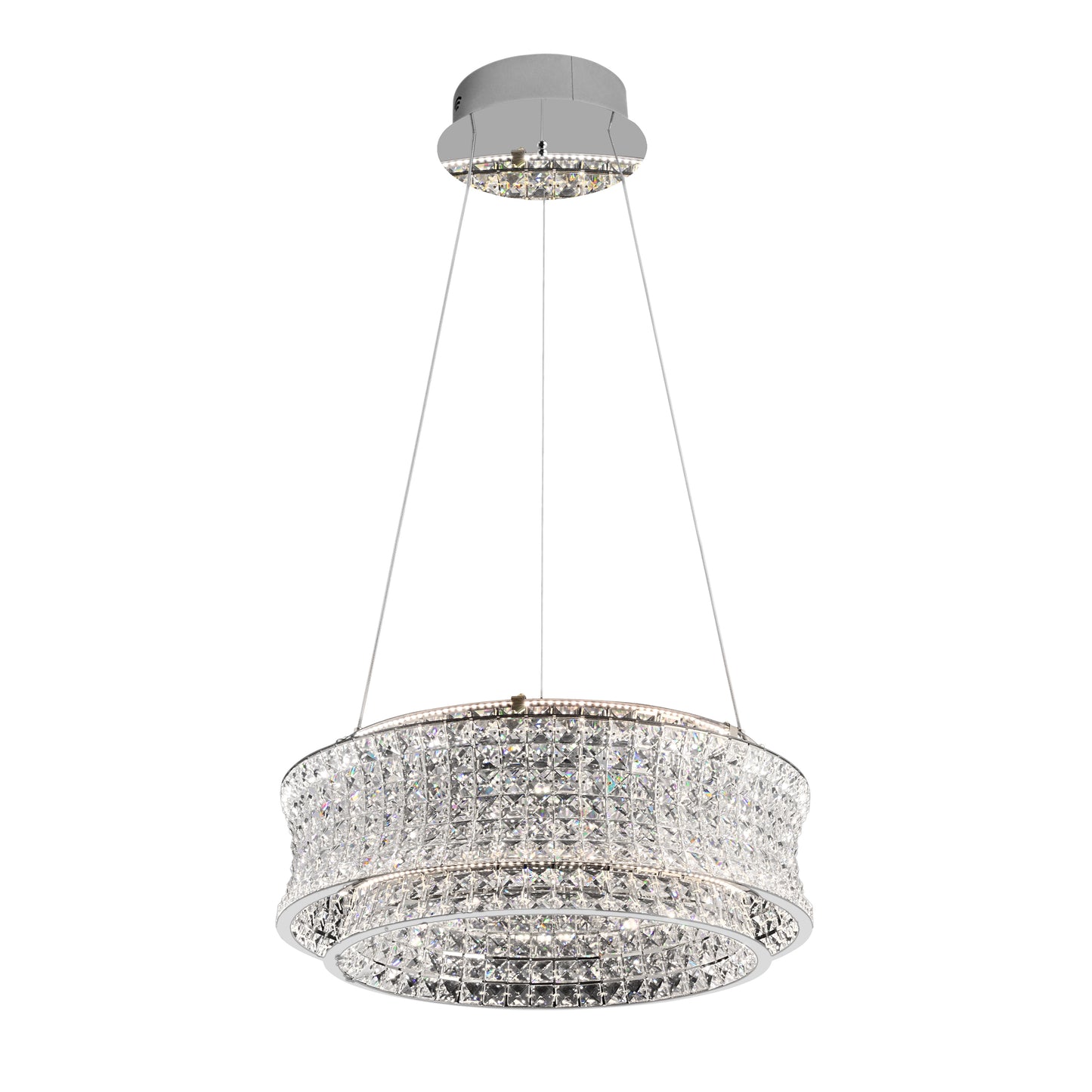 Crystal LED  round chrome chandelier dimmable adjustable height 