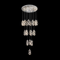Modern Crystal Chandelier – 23 LED Lights, Cascading Drop, Adjustable Height, Chrome Finish