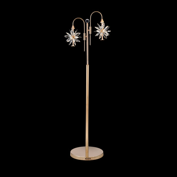 Luxury Gold Crystal LED Floor Lamp – Modern Starburst Design with Adjustable Color Temperature Gold LED Floor Lamp with Crystal Starburst Design Adjustable Lighting Colors