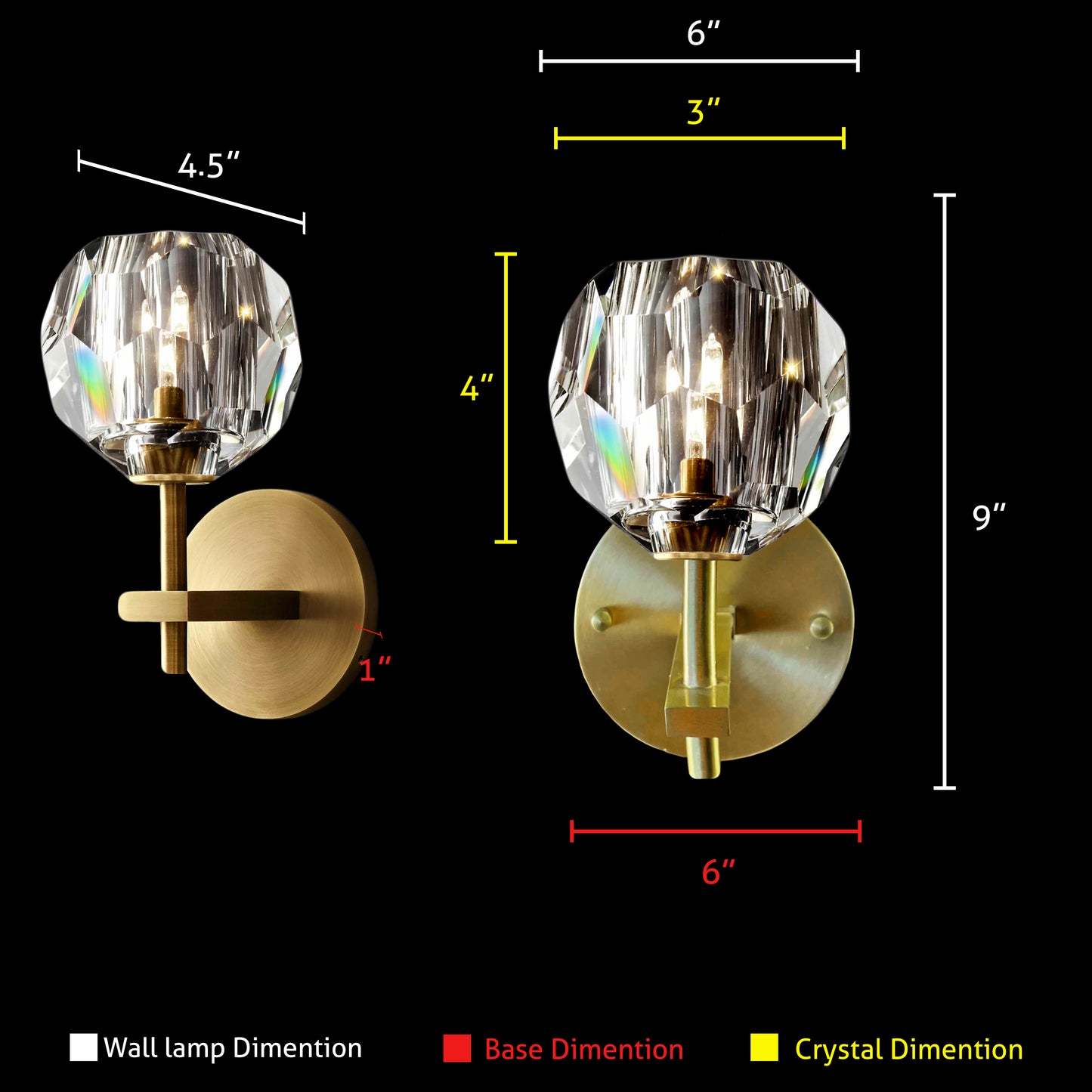 Modern Brass Crystal Wall Lamp – Dimmable with Elegant Gold Finish