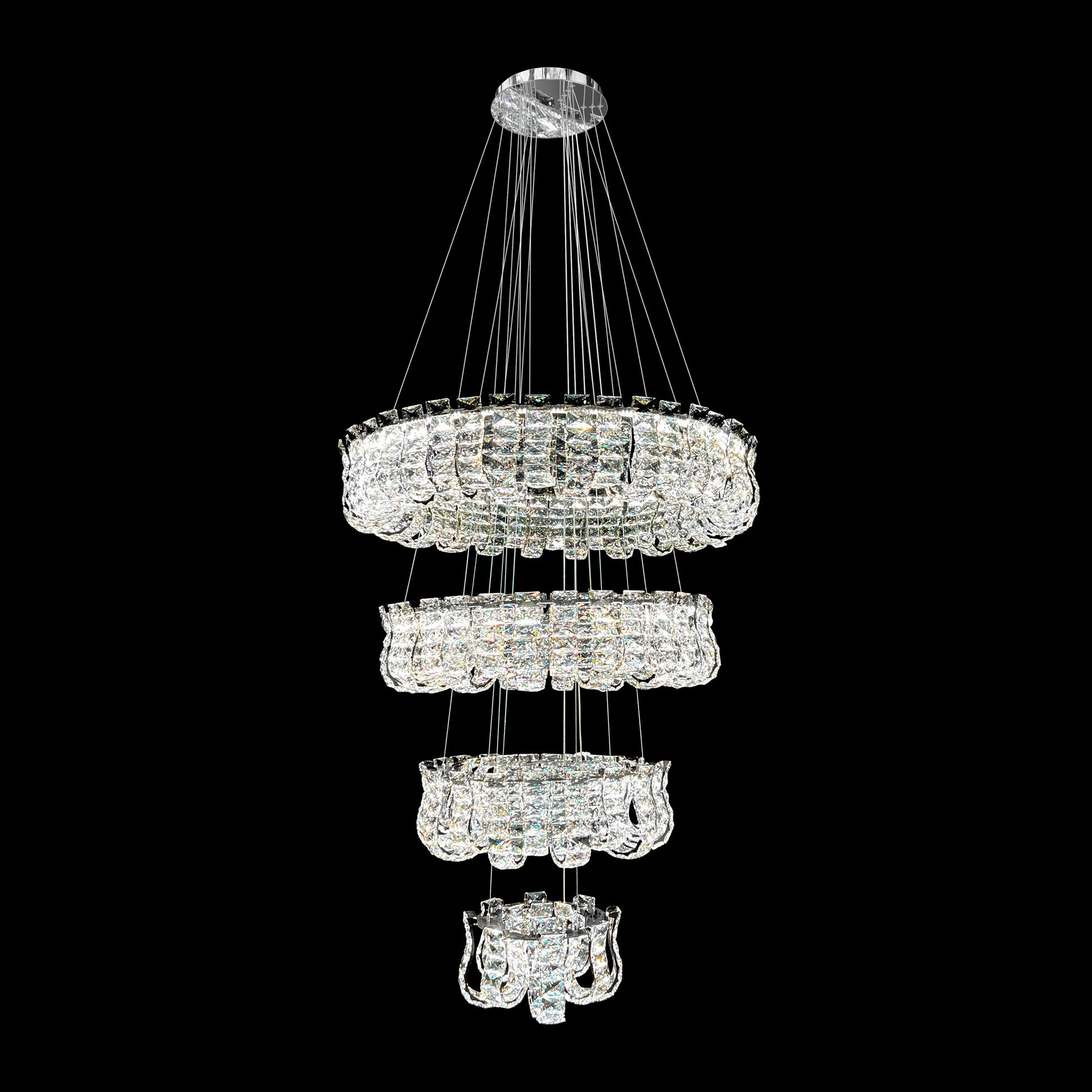 4 Tier Dimmable Chrome Crystal LED Chandelier with Remote Control Luxury Modern Ceiling Light