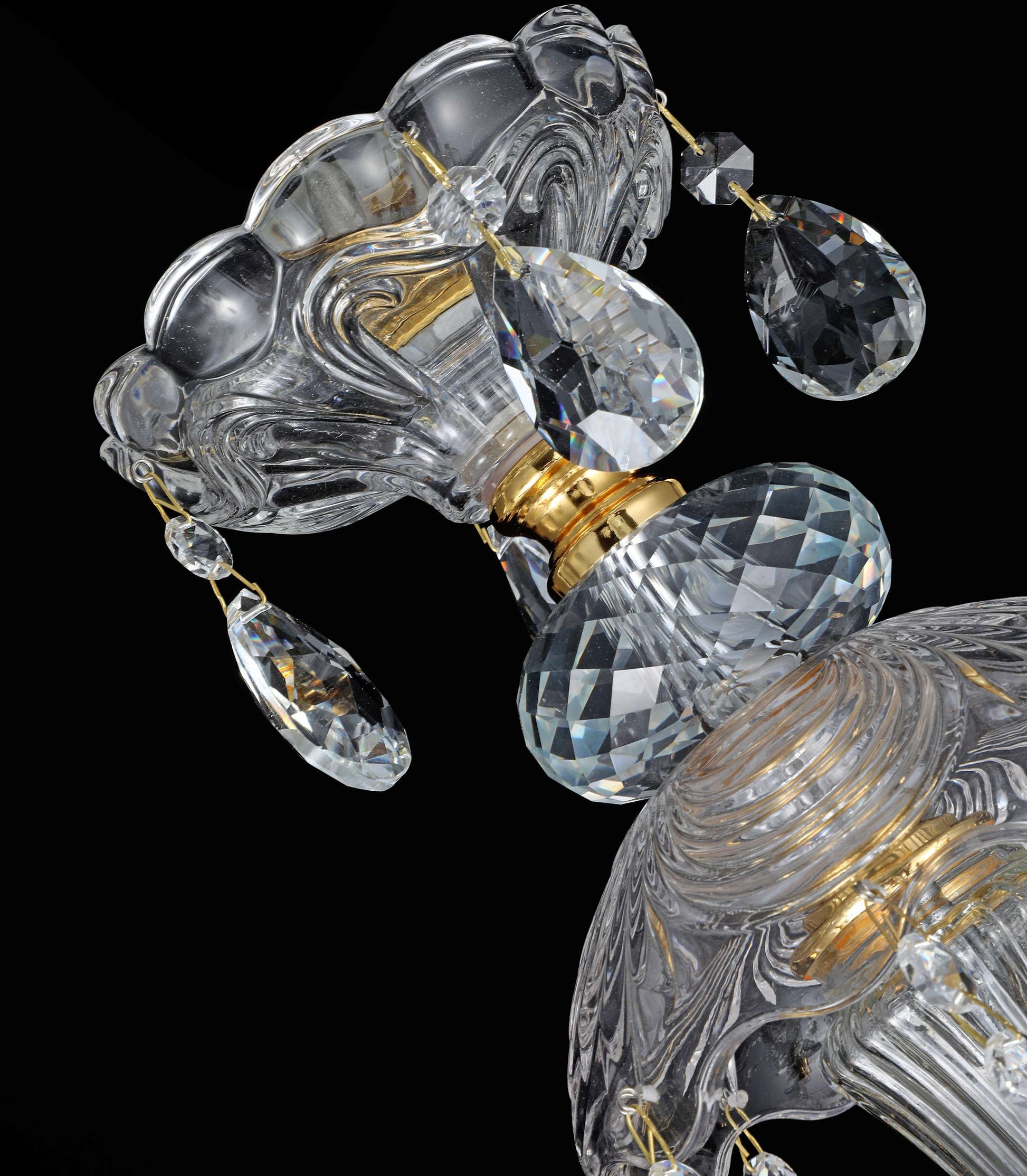 Elegant crystal chandelier with reflective teardrop detailing