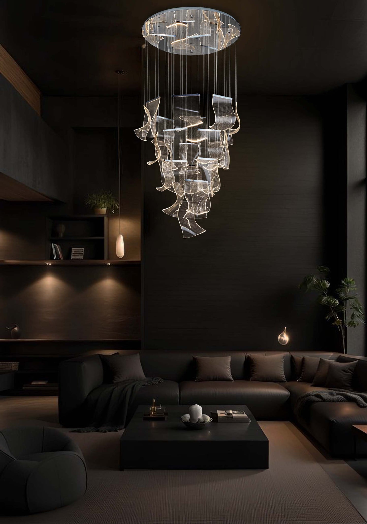  Diagram showing flush mount and canopy installation methods for the dimmable silver LED chandelier with adjustable height.