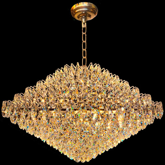 Front view of gold crystal empire chandelier with elegant Tear drop Crystal.
