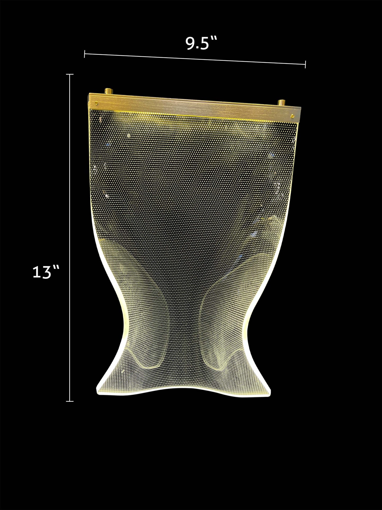 Gold-accented acrylic wave panel measuring 9.5 by 13 inches, part of the adjustable dimmable LED chandelier design.