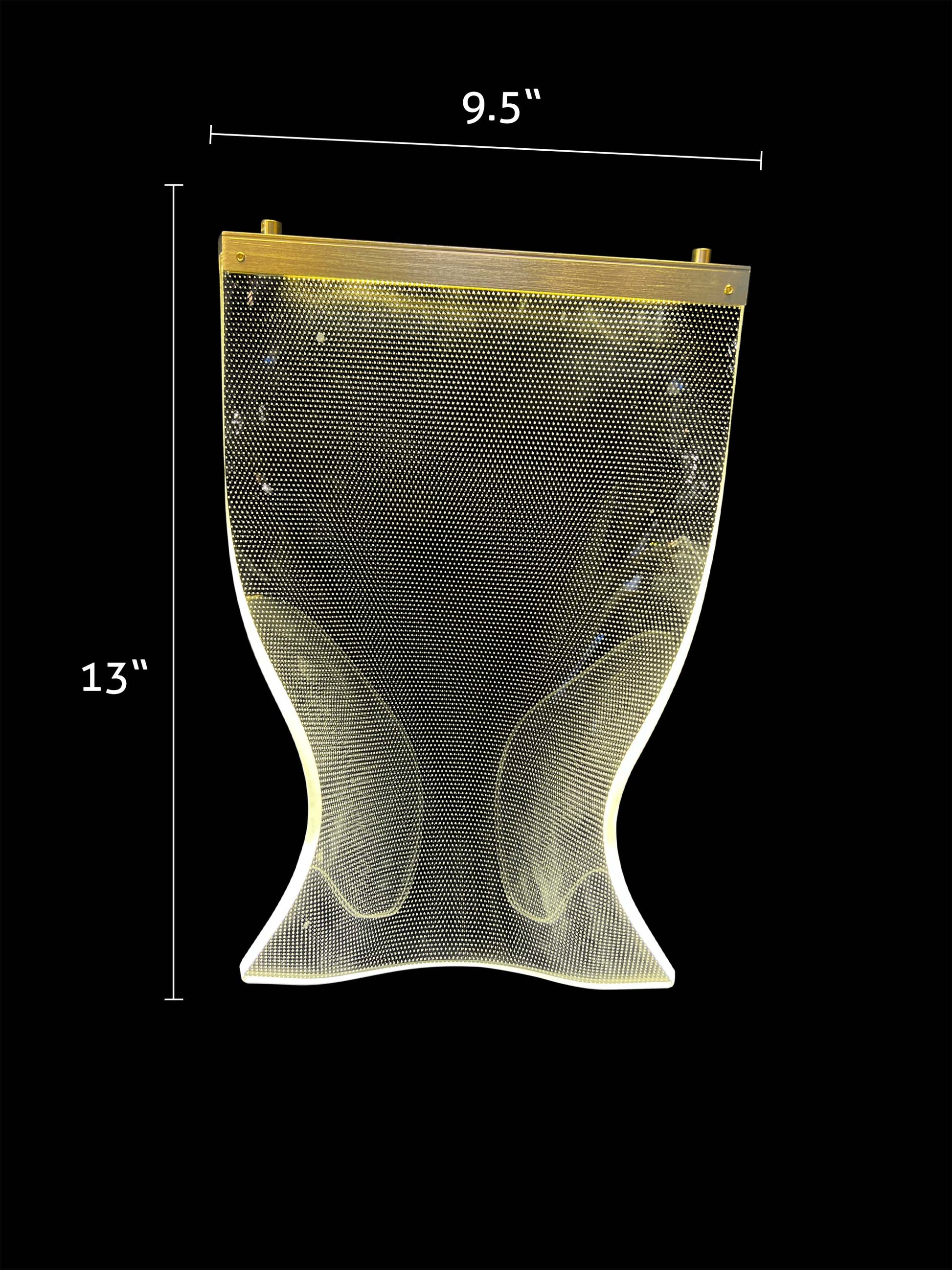 Gold-accented acrylic wave panel measuring 9.5 by 13 inches, part of the adjustable dimmable LED chandelier design.