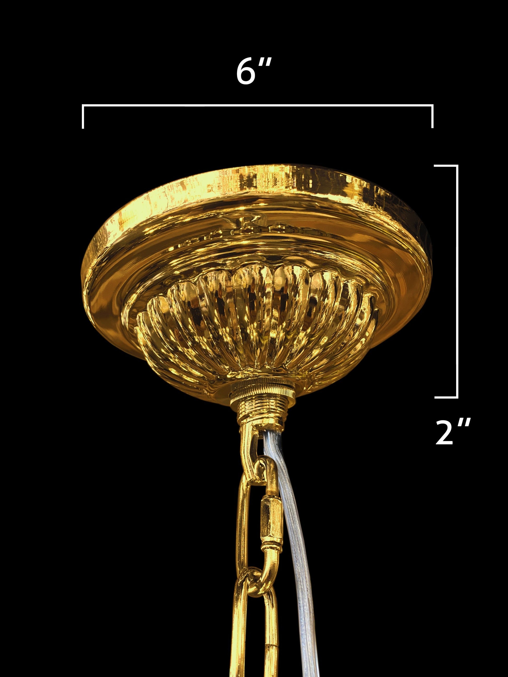 Close-up view of the gold chandelier canopy detail.
