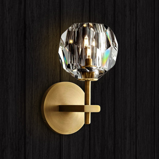 Modern Brass Crystal Wall Lamp – Dimmable with Elegant Gold Finish