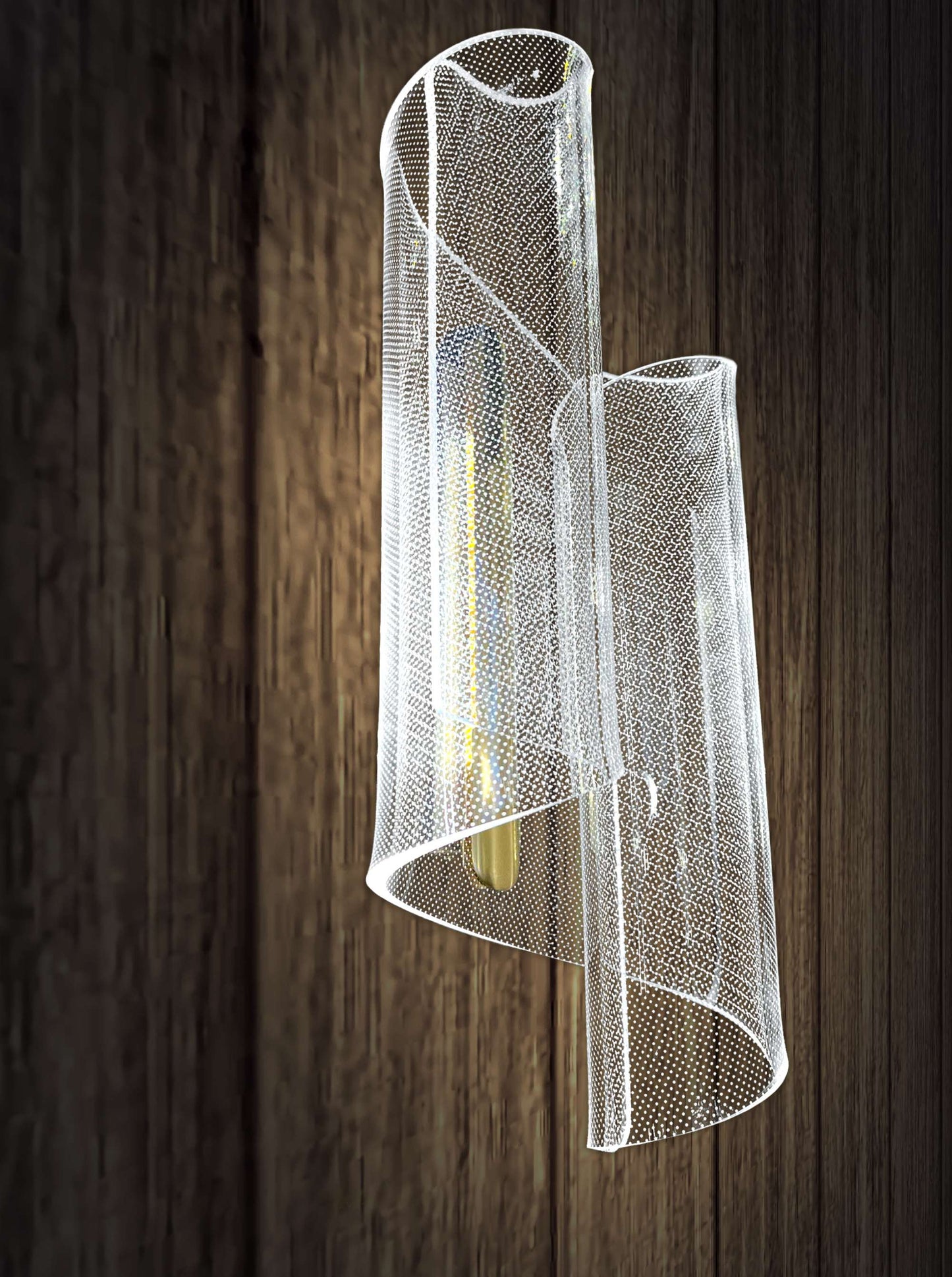 Modern Curved Mesh Wall Sconce – Gold Finish LED Accent Light for Hallway & Living Room