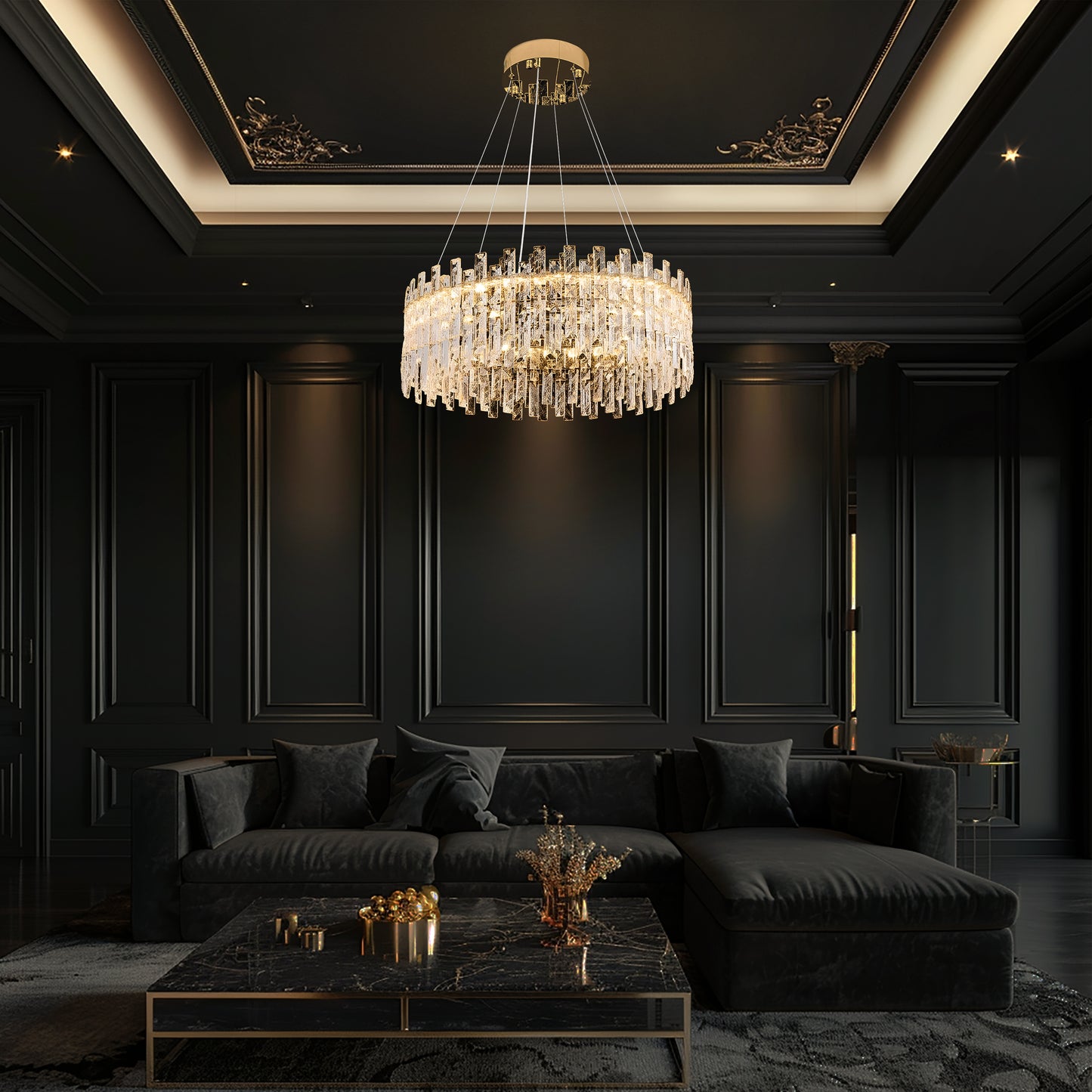 Modern Crystal LED Gold Round chandelier