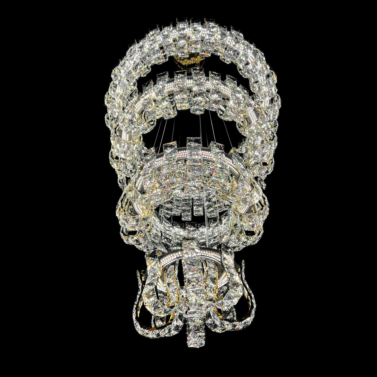 close up  chandelier with crystal elements on a black background