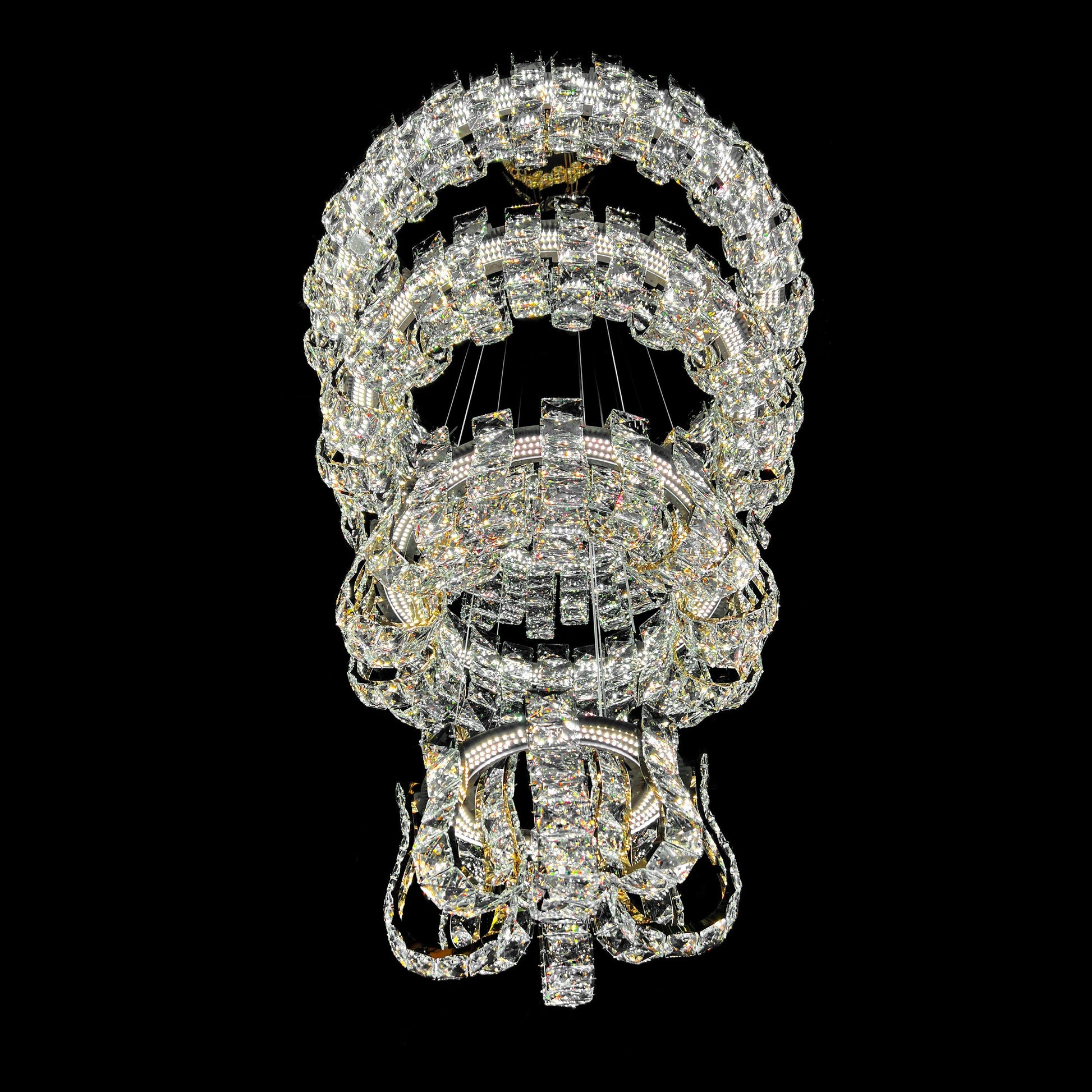 close up  chandelier with crystal elements on a black background